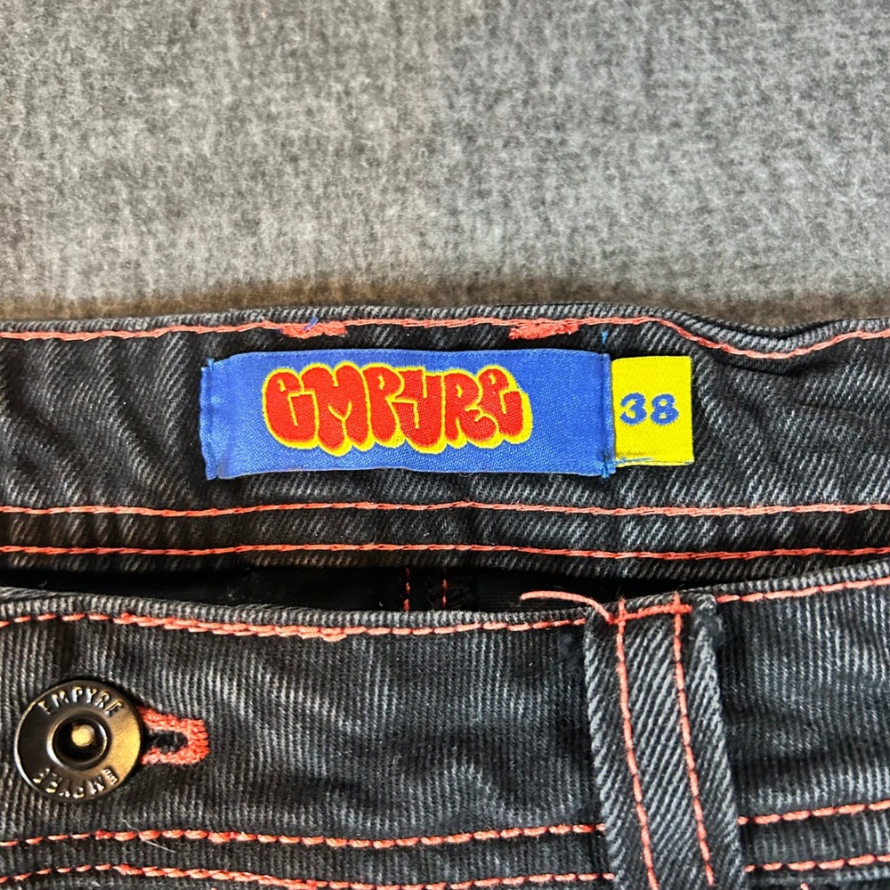 Empyre Skate Jeans Mens 38 Fits 39x28 Black Contrast Red Stitch Baggy Wide Leg - Picture 2 of 7